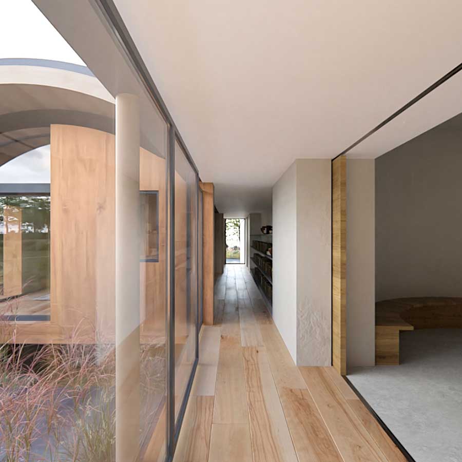 Interior CGI showing corridor of modern eco-home in Lincolnshire